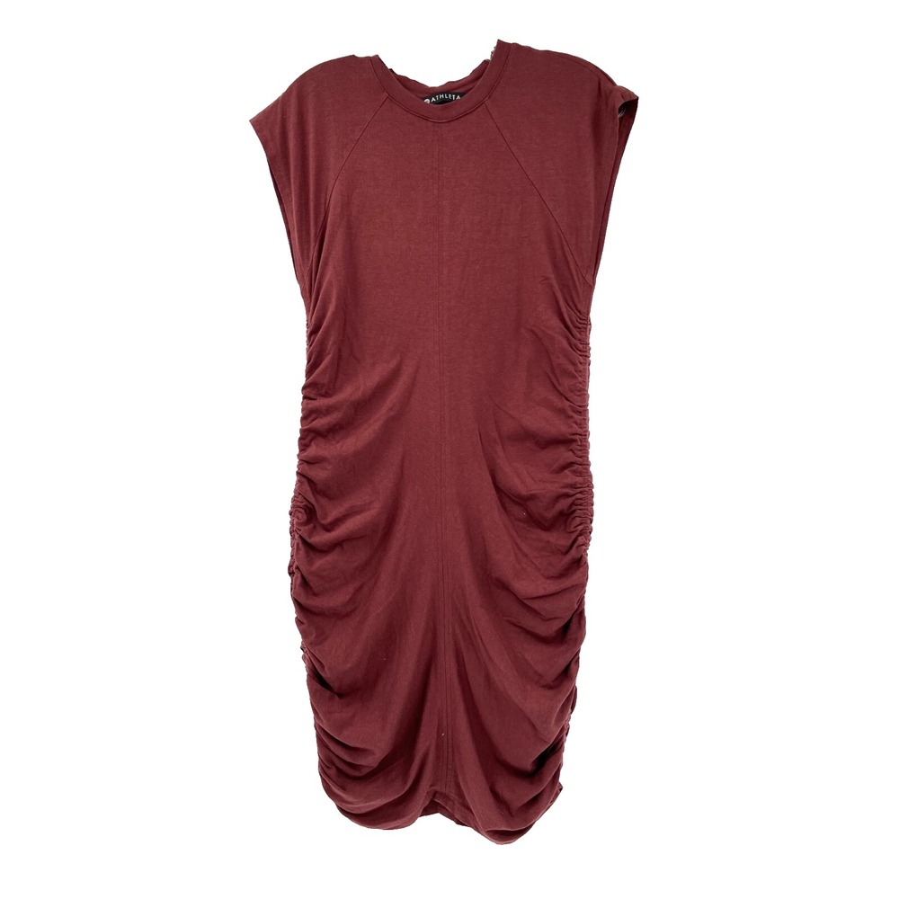 ATHLETA Women's Size S Rust Apres Cap-Sleeve Ruched Sides Lined Bodycon Dress